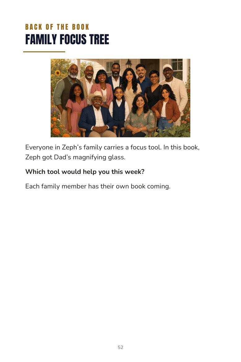 The Family Focus Tree from the back of Focus Man Book 1.