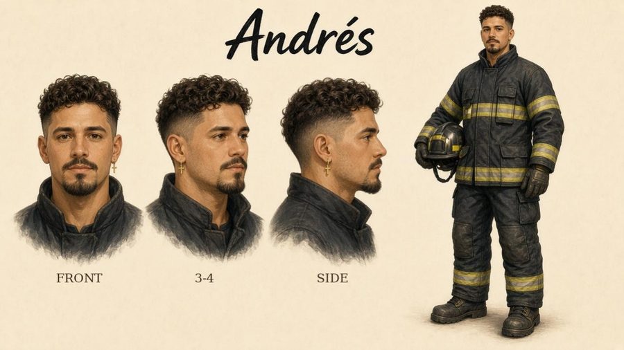 Andrés the firefighter character art